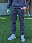 Чоловічий зимовий спортивний костюм на флісі без капюшона сірий Комплект Кофта + Штани з начосом, фото 5