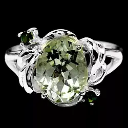 Каблучка срібна 925 натуральний зелений аметист, хромдіопсид. Р-18