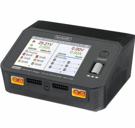 Зарядний пристрій ToolkitRC M6DAC, 2 канала, LiPo/LiHV/LiFe/Lion/NiMh/Pb, 220V/USB, IPS, Box, фото 1