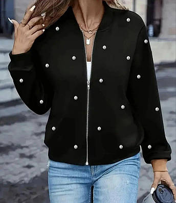 Розкішний замшевий бомбер із перлинами