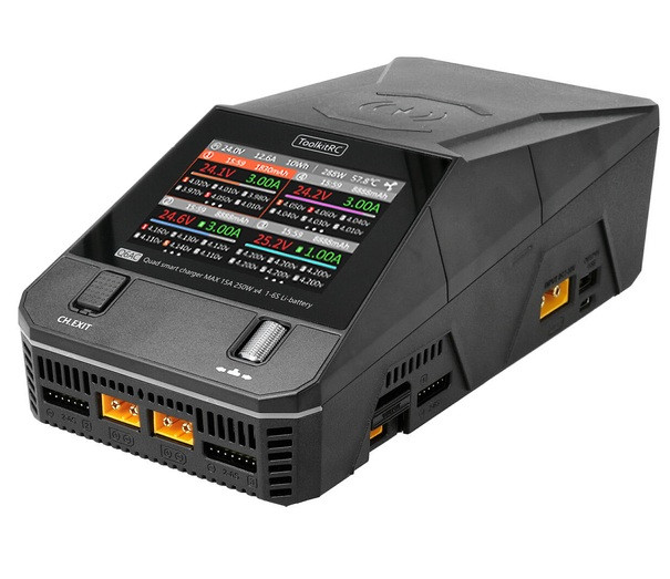 Зарядний пристрій ToolkitRC Q6AC, 4 канала, LiPo/LiHV/LiFe/Lion/NiMh/Pb, XT90/220V, IPS, Box
