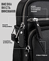 Чоловіча шкіряна сумка планшетка 18х22х8 / барсетка для навчання / месенджер чоловічий чорний, фото 6