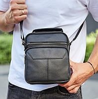 Чоловіча шкіряна сумка планшетка 18х22х8 / барсетка для навчання / месенджер чоловічий чорний, фото 2