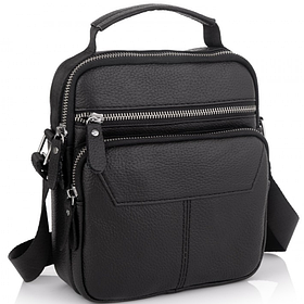 Чоловіча шкіряна сумка 18х22х8 / сумочка планшетка / барсетка на плечі / сумка кросс-боді / месенджер чорний