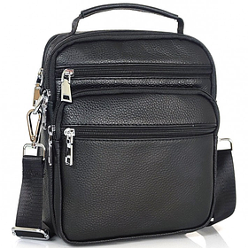 Сумка месенджер для чоловіка 20х24х6 / шкіряна барсетка / сумочка планшетка із натуральної шкіри / чорна