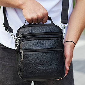 Сумка барсетка для чоловіка 20х24х6 / шкіряний месенджер / сумочка планшетка із натуральної шкіри / чорна