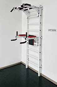 Шведська стінка з турніком і брусами біла посиленої конструкції – спортивне обладнання