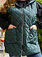 Жіноча жилетка стьобана зеленого кольору на блискавці з карманами, фото 3