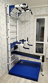 Шведська стінка біло-синя посиленої конструкції – спортивне обладнання