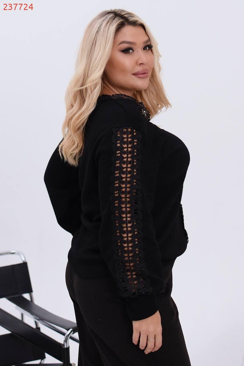 Жіночий светр з двосторонньої ангори з мереживом молочний, розміри 50-60, теплий кофта, фото 1