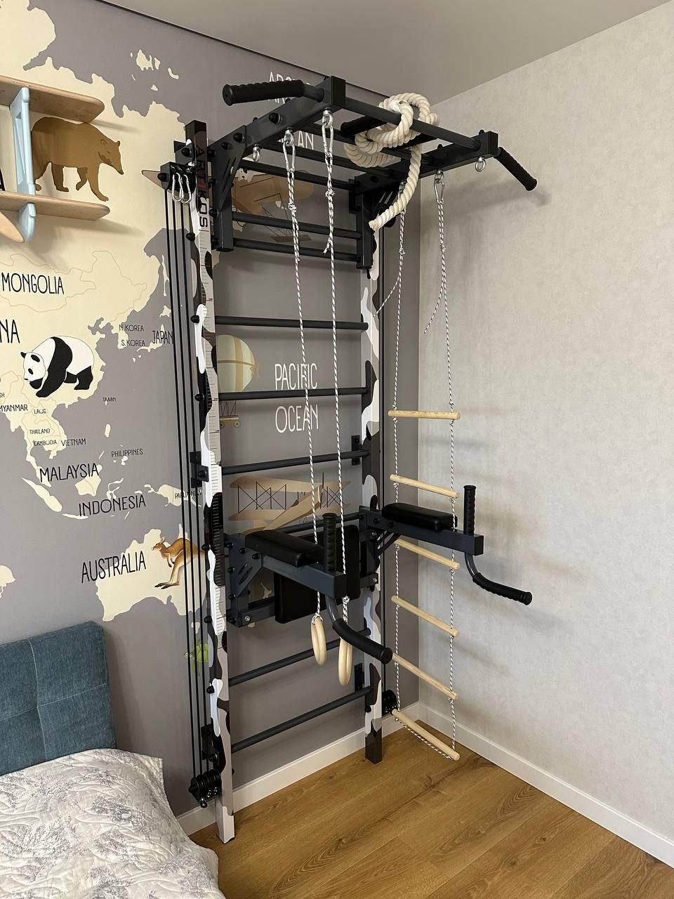 Шведська стінка мілітарі з турніком брусами блоком резинок дитячим набором - спортивне обладнання, фото 1