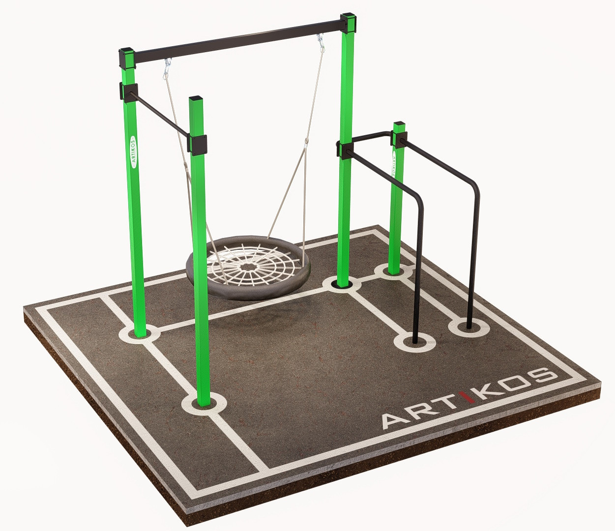 Турнік вуличний з брусами та гойдалкою K-2 - спортивне вуличне обладнання, фото 1
