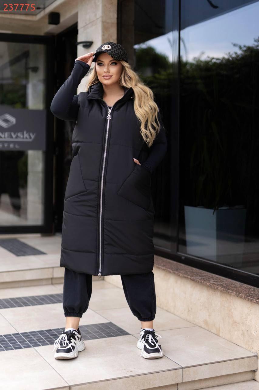 Довгий жилет безрукавка жіноча з накладними карманами 50-52/54-56/58-60, фото 1