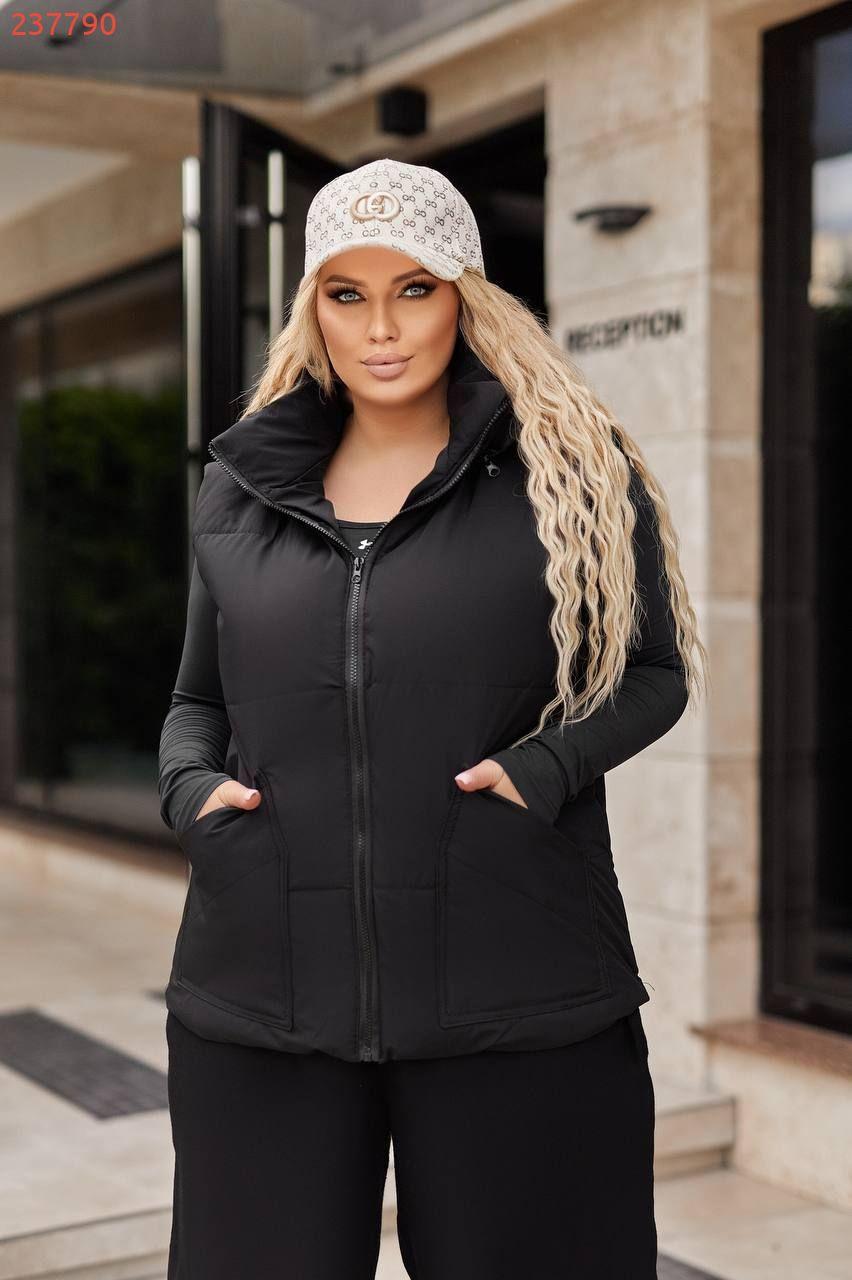 Жилетка жіноча демісезонна батал з плащівки на синтепоні 100 з підкладкою, великі розміри 48-62, фото 1