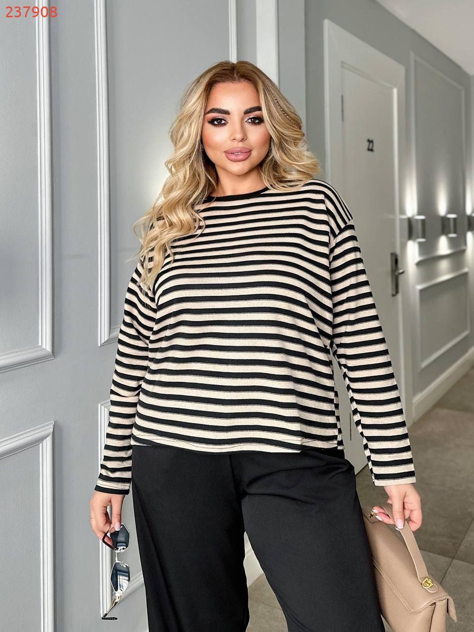 Жіночий лонгслів з тринитки петля діагональ , базова кофта великих розмірів 42-60, фото 1