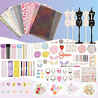 Большой набор для шитья и моделирования одежды детский, набор для творчества с тканью, фурнитурой, 5 манекенов