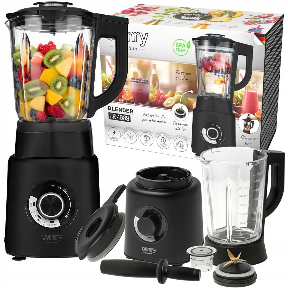 Блендер стаціонарний Camry CR 4089 — 2000 Вт, 1,7 л скляна чаша, 3 програми, титанові леза, фото 1