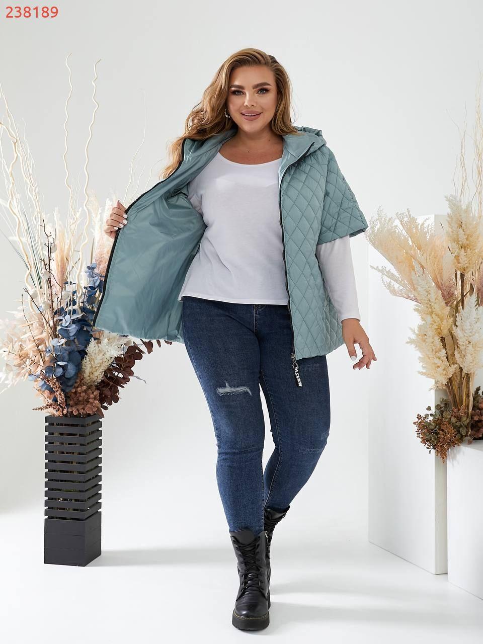 Жилетка демисезонна зі щільної тканини з ромбовидної стьожки з прорізними карманами, фото 1