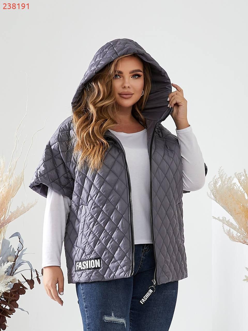 Жилетка демисезонна зі щільної тканини з ромбовидної стьожки з прорізними карманами, фото 1