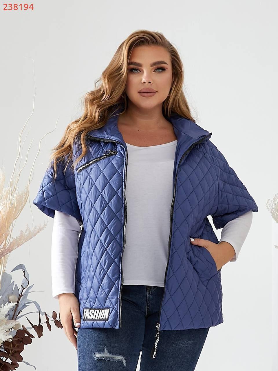 Жилетка демисезонна зі щільної тканини з ромбовидної стьожки з прорізними карманами, фото 1