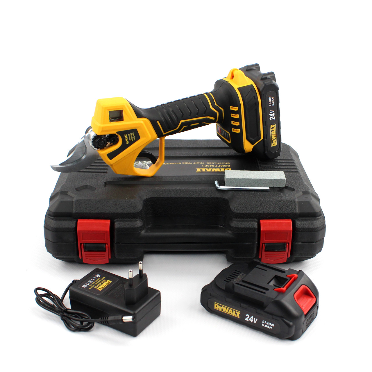 Акумуляторний секатор DeWalt DCMPP540P1 Digital (24V, 5AH). АКБ секатор Деволт з екраном