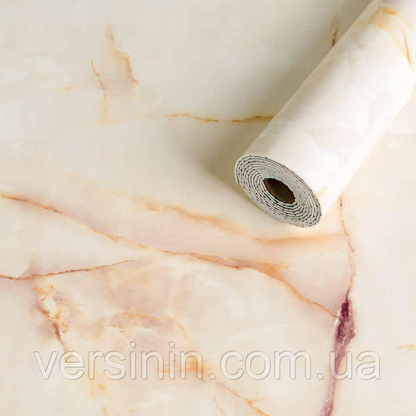 Самоклеюча венілова плитка в рулоні бежевий мармур з прожилками 600*3000*2mm, фото 1