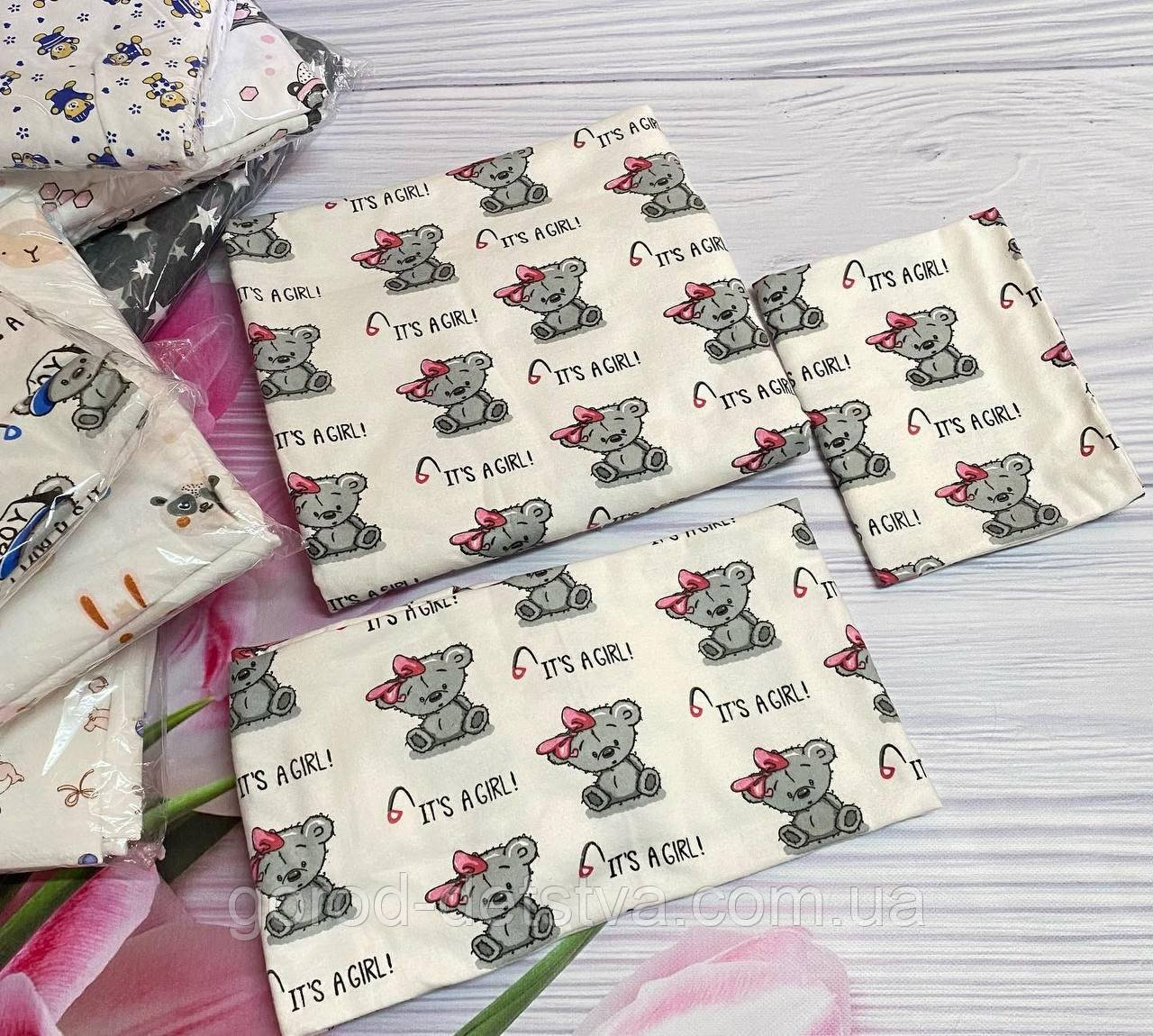 Комплект байкової постільної білизни в дитяче ліжечко 120*60 см наволочка підковдра простирадло Байка, фото 1