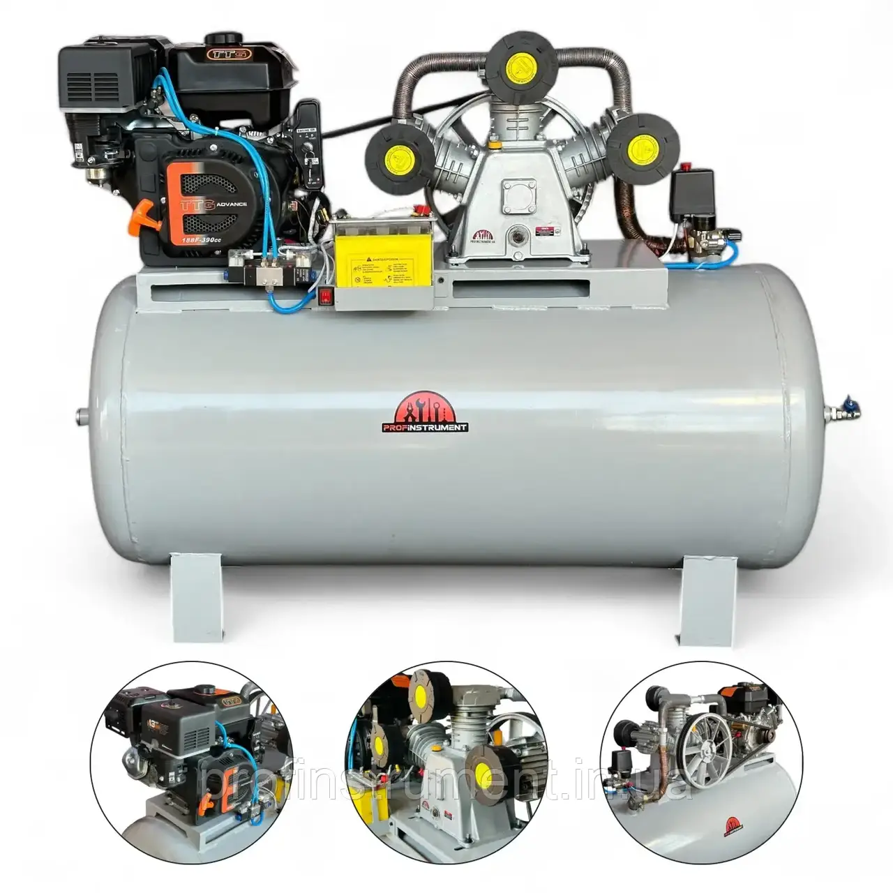 Компресор бензиновий Profinstrument MT-90 (1200л/хв 300л 13 к.с) Мобільний компресор
