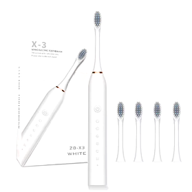 Електрична ультразвукова зубна щітка Х-3 Sonic Toothbrush із 6 режимами роботи 4 змінними насадками Біла
