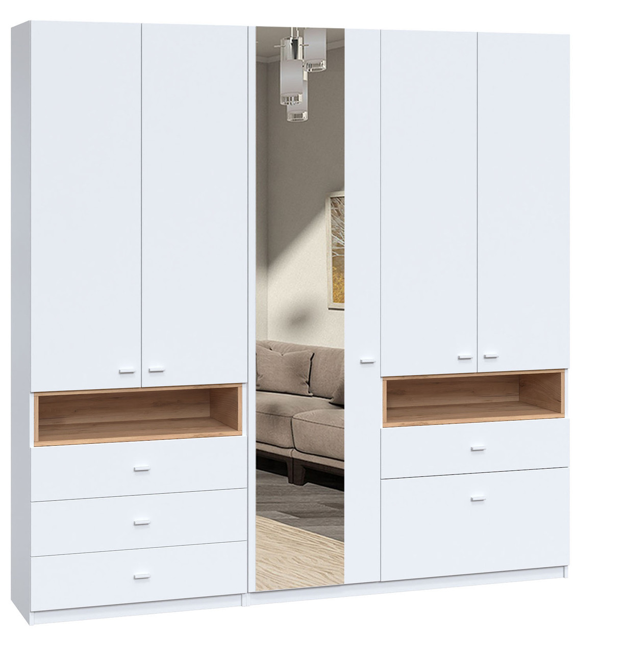 Велика шафа гардероб на 2 метри з дзеркалом (211.8 х 37.6 х 200 см) | Майстер Форм Тетріс, фото 1