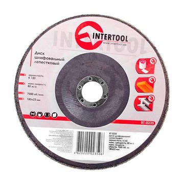 Диск шліфувальний пелюстковий 180x22 мм, зерно K150 INTERTOOL BT-0235