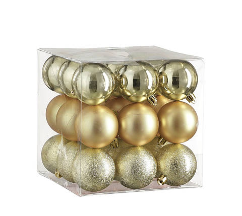 Ялинкові пластикові кульки "House of Seasons" комплект 27 шт, Ø 6 см, шампань, фото 1