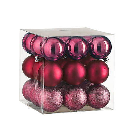 Ялинкові пластикові кульки "House of Seasons" комплект 27 шт, Ø 6 см, фуксія, фото 1