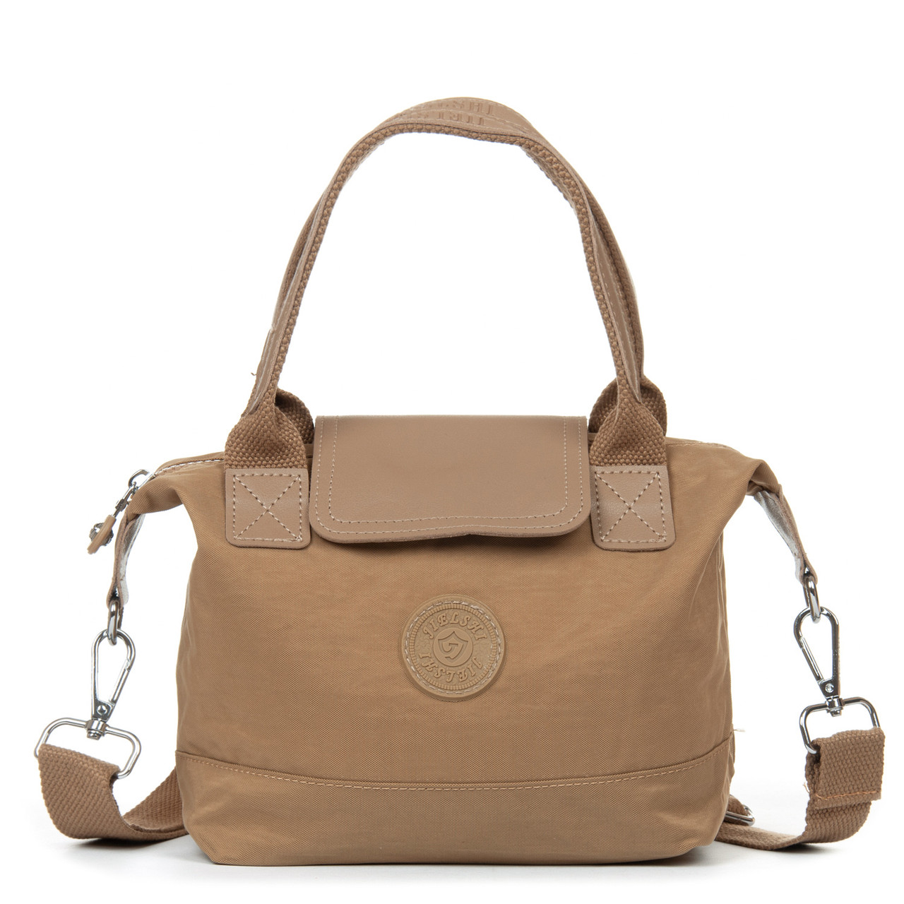 Сумка маленька жіноча тканинна на плече коричнева полотняна один відділ на блискавці з кишенями Jielshi 116-08