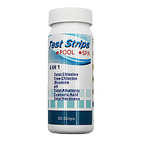 Тестові смужки для вимірювання води у басейні 6 в 1 (Total Cl, Free Cl, pH, Alk, CYA, Total Hard), 50 шт