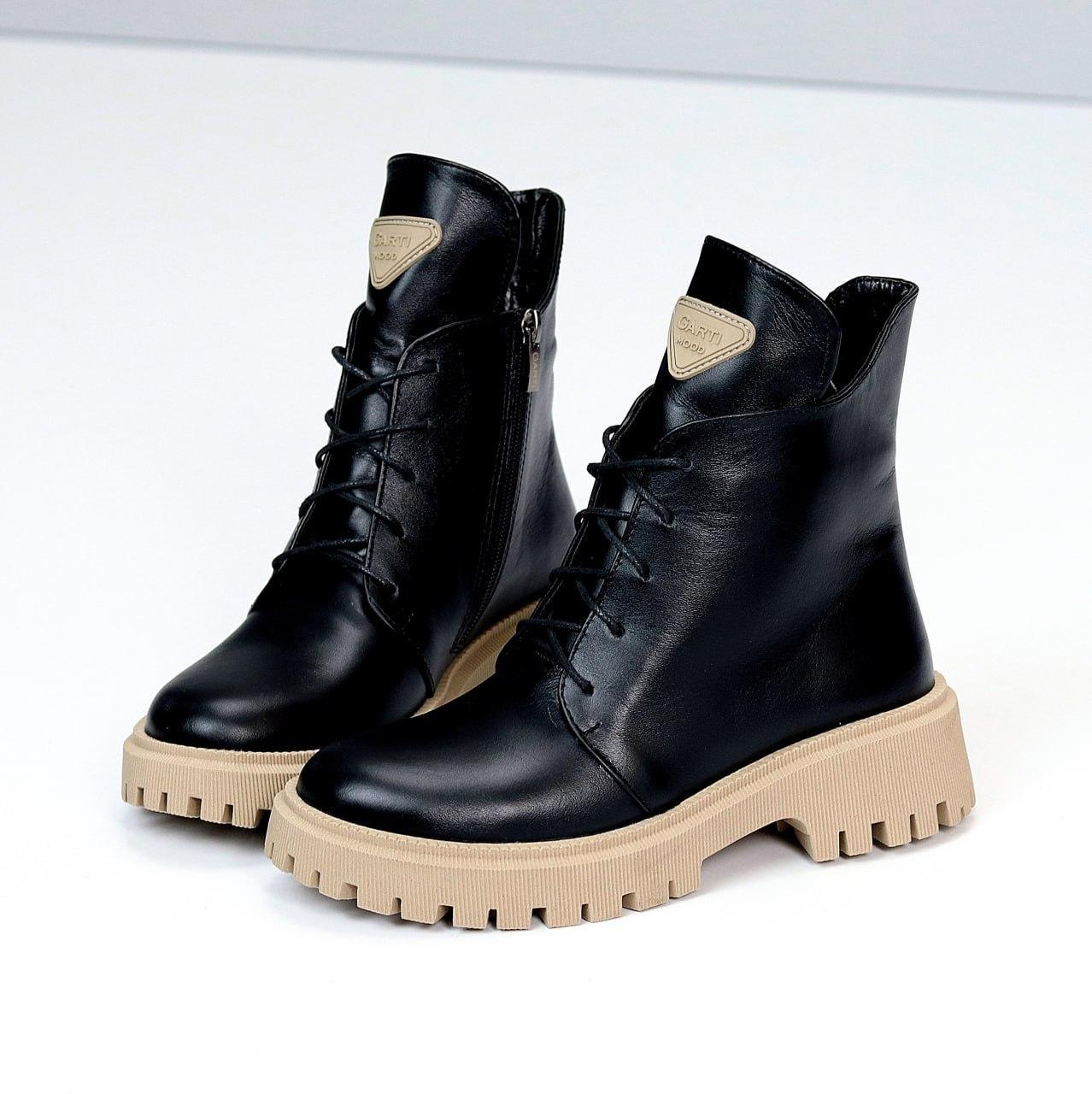 Жіночі черевики зимові молодіжні стильні чорні натуральна шкіра, фото 1