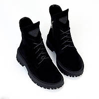 Жіночі черевики зимові молодіжні стильні чорні натуральна замша