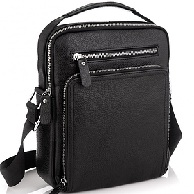 Чоловіча шкіряна сумка через плече 21х26х6, стильна сумка для чоловіка, месенджер для студента, чорний
