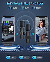 Бездротові петличні мікрофони Lightning для iPhone 14, 13, 12, XS, XR, X, 8, 7 Pro Max, iPad — кришталево ч, фото 3