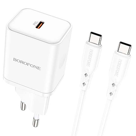 СЗУ блок Borofone BN6 (1 Type-C PD20W) + кабель Type-C - Type-C білий