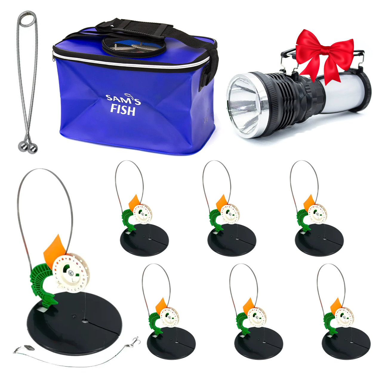 Готовий Набір жерлиць щука з гальмом у зборі оснащена 7 шт в EVA сумці на щуку та судака, Позивник + ПОДАРУНОК