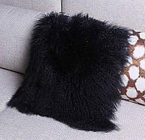 Чорне натуральне хутро лами, чорна подушка з хутра натуральної перуанської лами