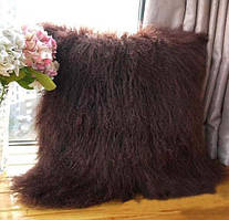 Натуральна лама, подушка з хутра натуральної перуанської лами темно-коричневого кольору