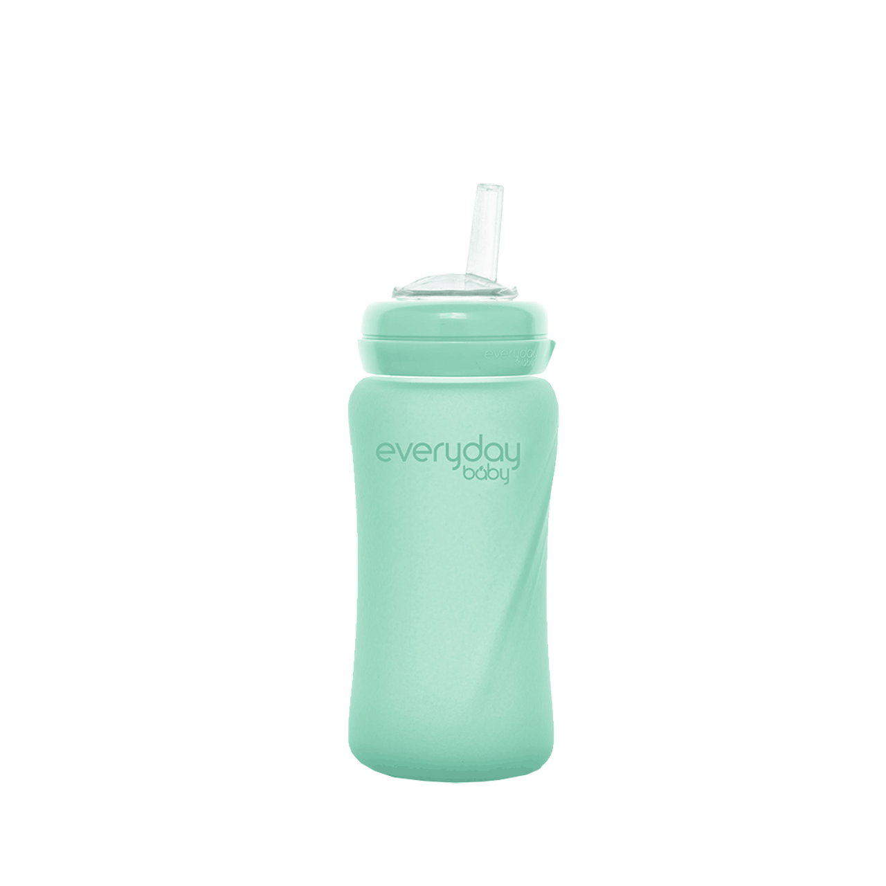 Скляна пляшка з трубочкою для пиття з силіконовим захистом Everyday Baby 240 мл, м'ятний колір