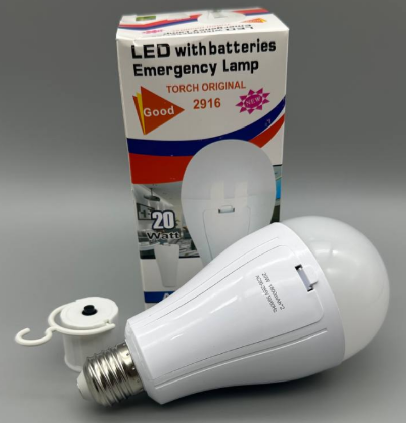 💡Портативна акумуляторна LED лампа ліхтар в патрон E27 20W, 2 акумулятори 2*1800mAh (18650) з гачком, фото 1