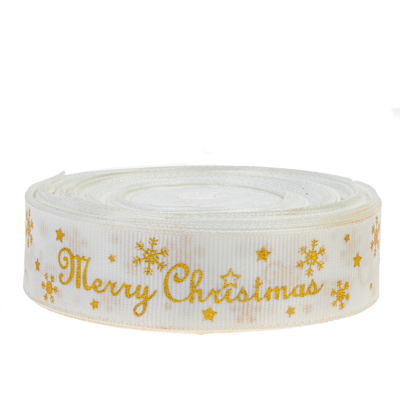 Стрічка репсова 2,5 см (1 м) "Мerry Cristmas" біла