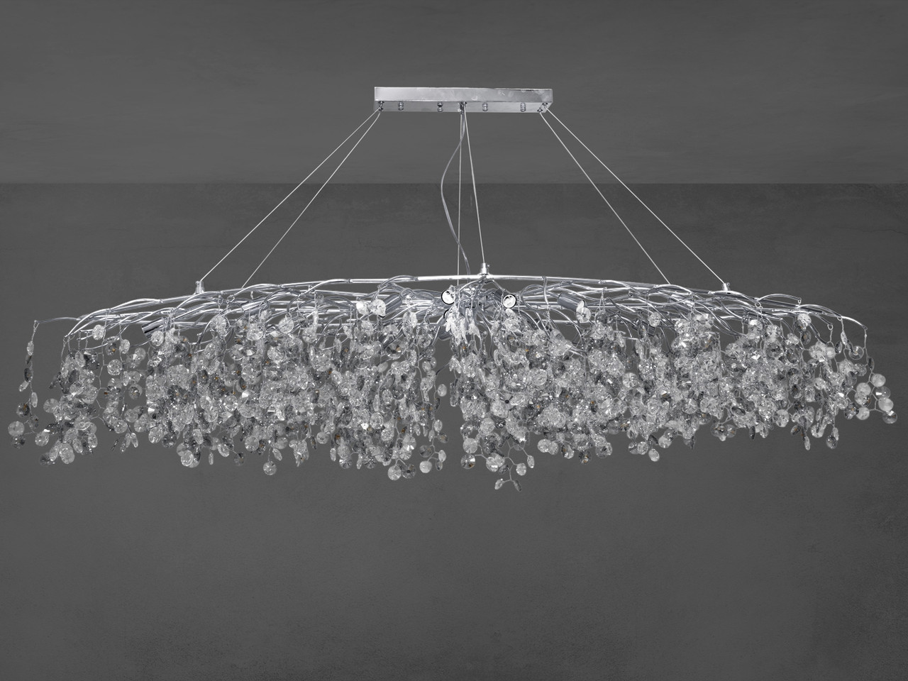 Приголомшлива кришталева люстра для холу витягнутої форми, колір хром 601-L1800CH-LS