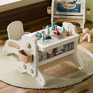 Дитячий стіл-трансформер зі стільчиком Lumpurini Olimpia. Столик для творчості двосторонній з основою для конструктора