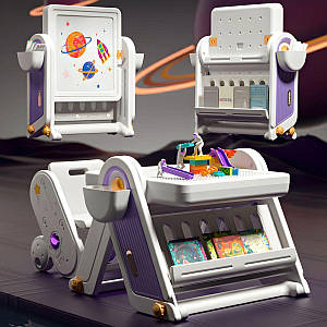 Дитячий стіл-трансформер зі стільчиком Lumpurini Venera. Столик для творчості, з конструктором та мольбертом