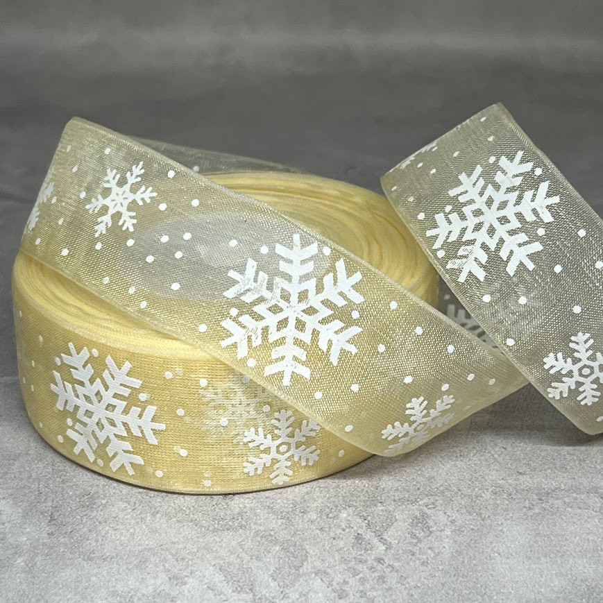 Органза 2,5 см, Білі сніжинки - молочний, метр, Молочний, фото 1
